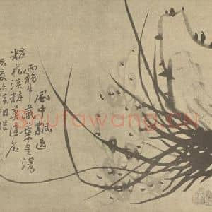 清代 汤燮国画作品《兰石》摘自 南画大成 卷二