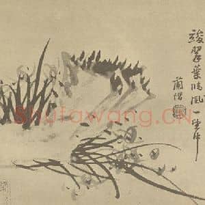清代 汤燮国画作品《兰石》摘自 南画大成 卷二