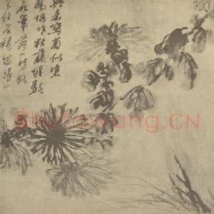 清代 释道济国画作品《菊》摘自 南画大成 卷二