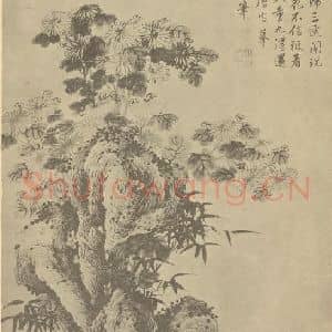 明代 唐寅国画作品《竹菊石》摘自 南画大成 卷二