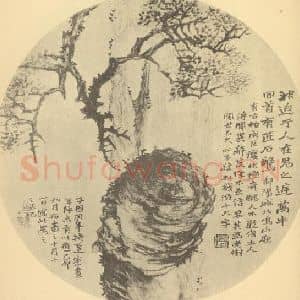 清代 赵之谦国画作品《古柏图纨扇》摘自 南画大成 续集四·补遗
