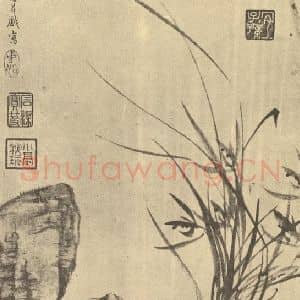 元代 管道升国画作品《兰石图》摘自 南画大成 续集四·补遗