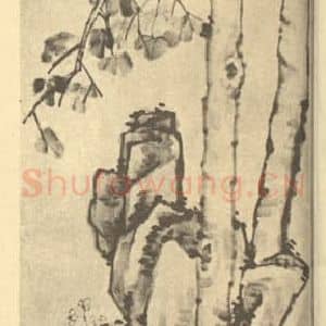 清代 李鳝国画作品《双桐图》摘自 南画大成 续集四·补遗