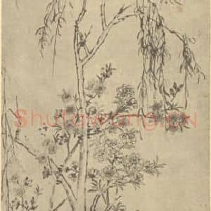 清代 李鳝国画作品《桃花杨柳图》摘自 南画大成 卷四