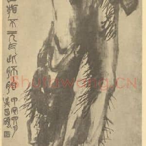 清代 吴昌硕国画作品《芝石图》摘自 南画大成 卷四
