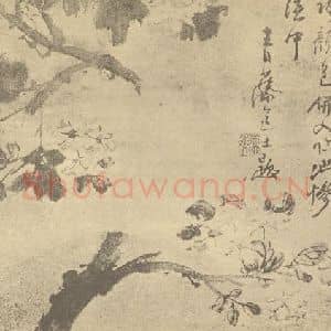明代 徐渭国画作品《海棠图》摘自 南画大成 卷四