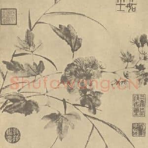 明代 唐寅国画作品《临水芙蓉图》摘自 南画大成 卷四