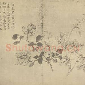 清代 蒋廷锡国画作品《蔷薇鱼子牡丹》摘自 南画大成 卷四