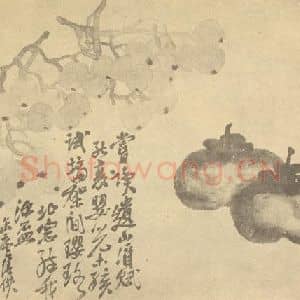 清代 吴昌硕国画作品《葡萄·柿实》摘自 南画大成 卷五