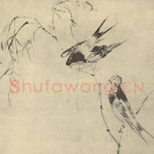 清代 李鳝国画作品《双燕图》摘自 南画大成 卷六