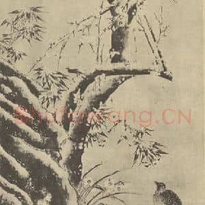 宋·辽代 马麟国画作品《梅竹鹌鹑图》摘自 南画大成 卷六