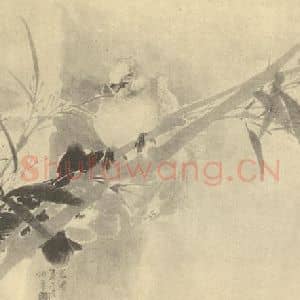 清代 任颐国画作品《竹树鸽子图》摘自 南画大成 卷六