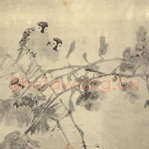 清代 任颐国画作品《秋雀图》摘自 南画大成 卷六