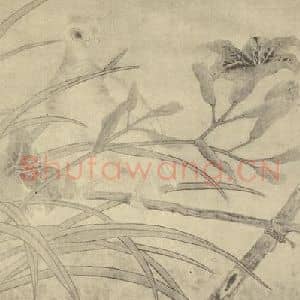 清代 陆恢国画作品《萱草鹁鸽图》摘自 南画大成 卷六