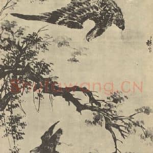 明代 林良国画作品《画鹰》摘自 南画大成 卷六