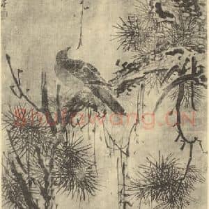 明代 林良国画作品《乔枝栖鸟图》摘自 南画大成 卷六