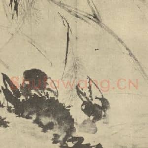 明代 陈淳国画作品《稻蟹图》摘自 南画大成 卷六