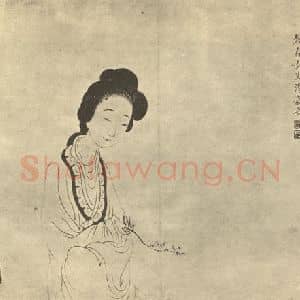清代 汤嘉名国画作品《画折梅士女》摘自 南画大成 卷七