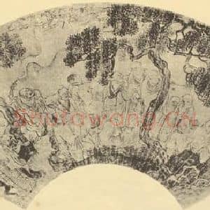 明代 唐寅国画作品《画十八应真图便面》摘自 南画大成 卷七