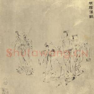 明代 仇英国画作品《冯驩弹铗图》摘自 南画大成 卷七