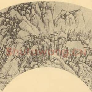 明代 王建章国画作品《山水扇面图(五)》摘自 南画大成 卷八
