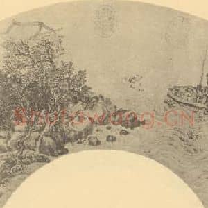 明代 周臣国画作品《山水扇面图(三)》摘自 南画大成 卷八