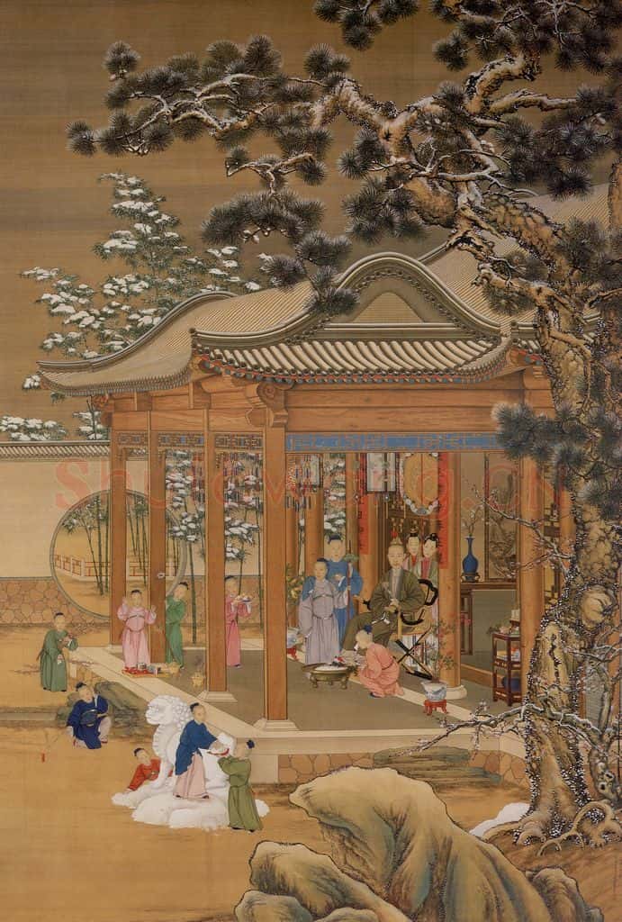 清 郎世宁等《弘历雪景行乐图》书画作品