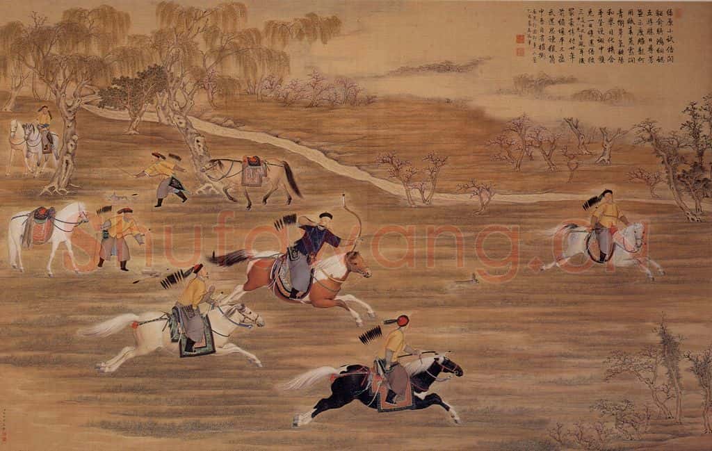 清 郎世宁《弘历射猎图》书画作品