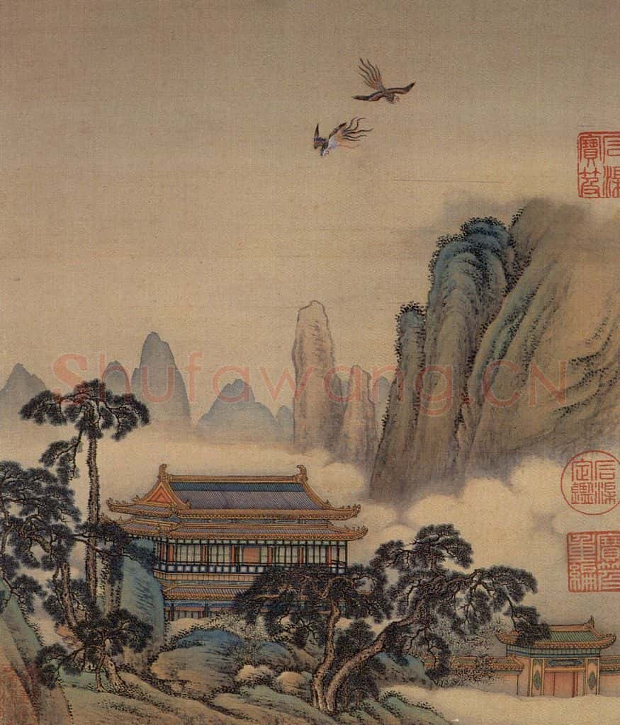 清 金昆《有鸟诗意图》书画作品
