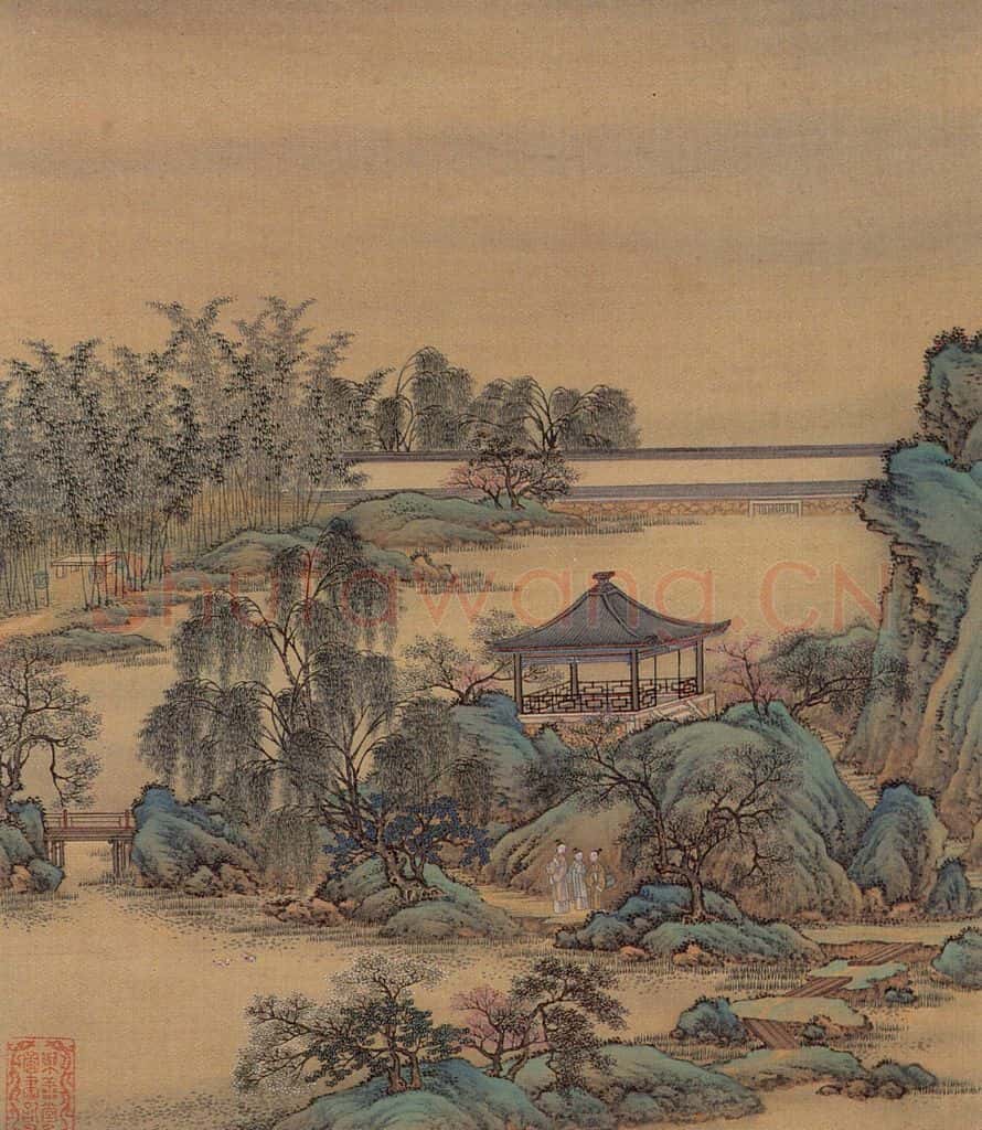 清 金昆《有鸟诗意图》书画作品