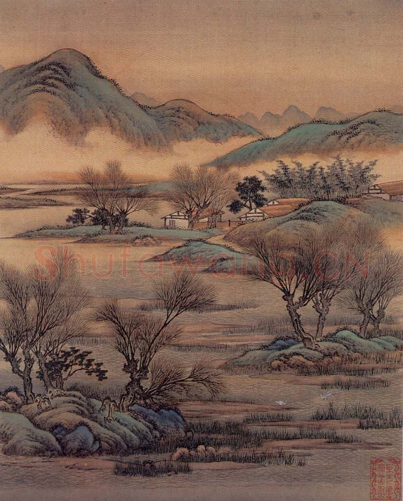 清 金昆《有鸟诗意图》书画作品