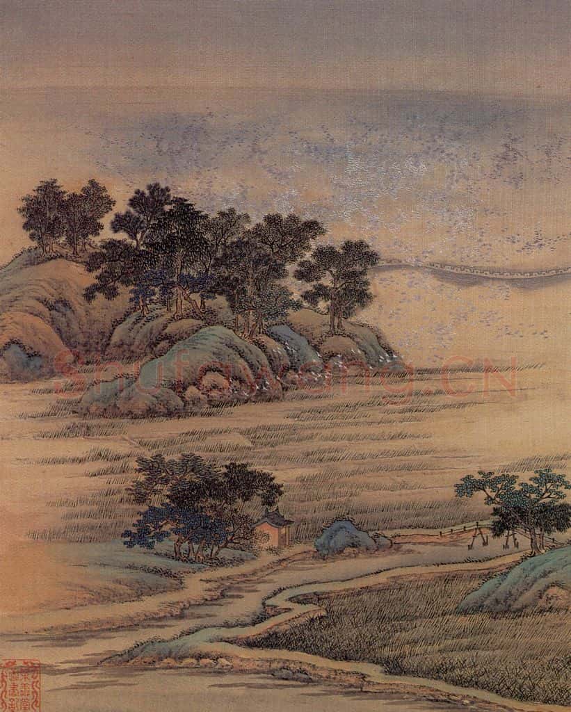 清 金昆《有鸟诗意图》书画作品