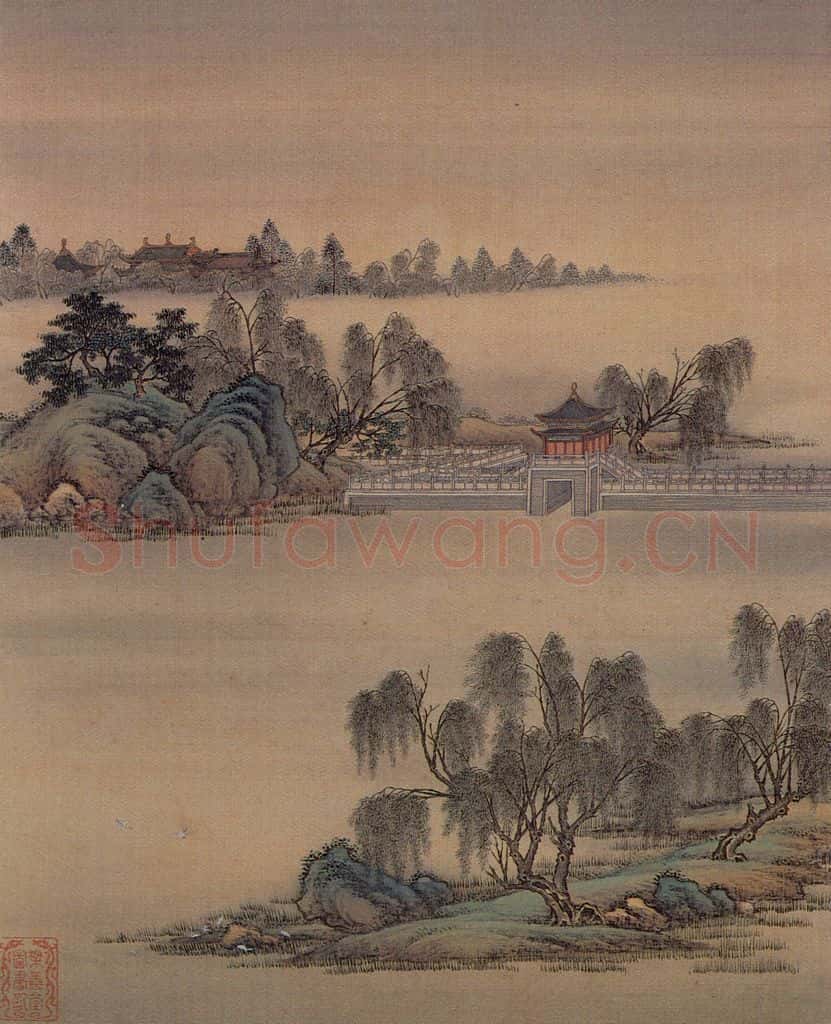 清 金昆《有鸟诗意图》书画作品
