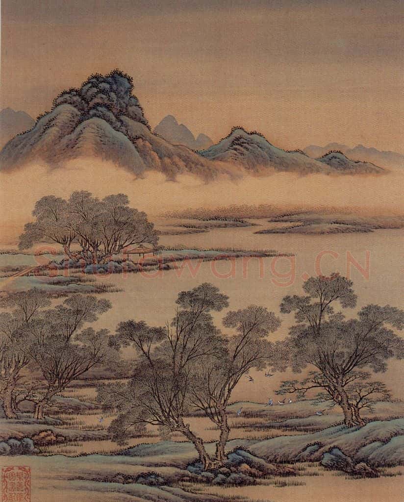 清 金昆《有鸟诗意图》书画作品