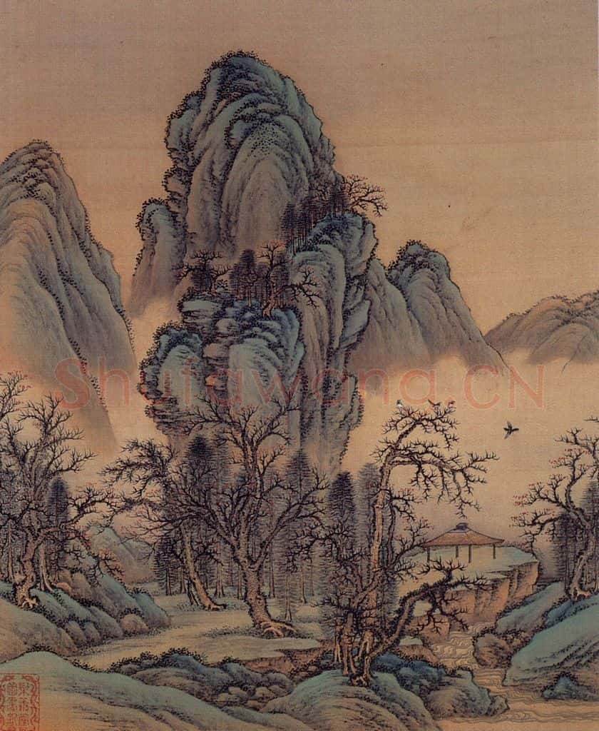 清 金昆《有鸟诗意图》书画作品