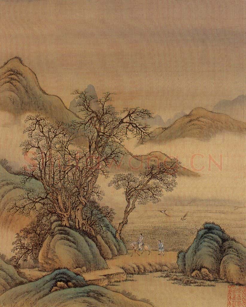 清 金昆《有鸟诗意图》书画作品