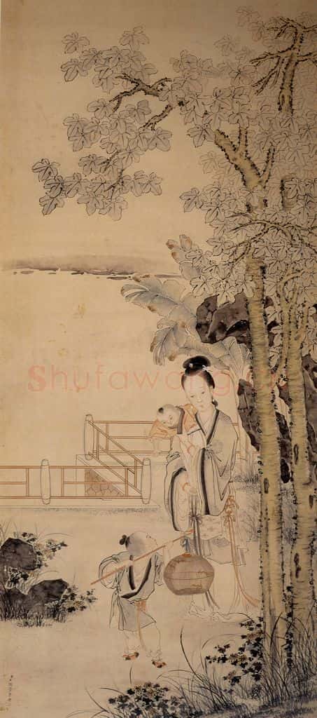清 王儒学《蕉桐婴戏图》书画作品