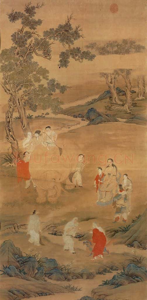 清 丁观鹏《弘历洗象图》书画作品