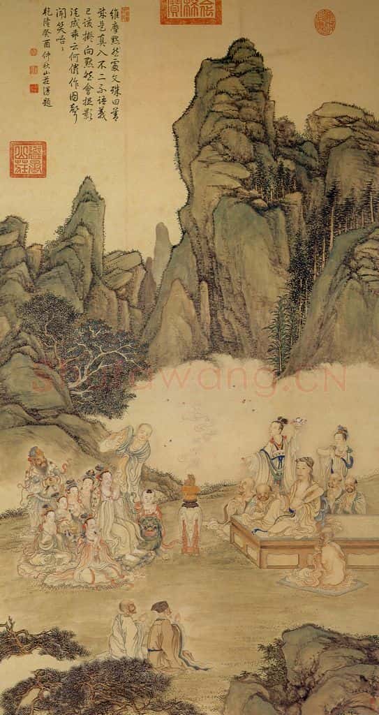 清 丁观鹏《弘历维摩演教图》书画作品