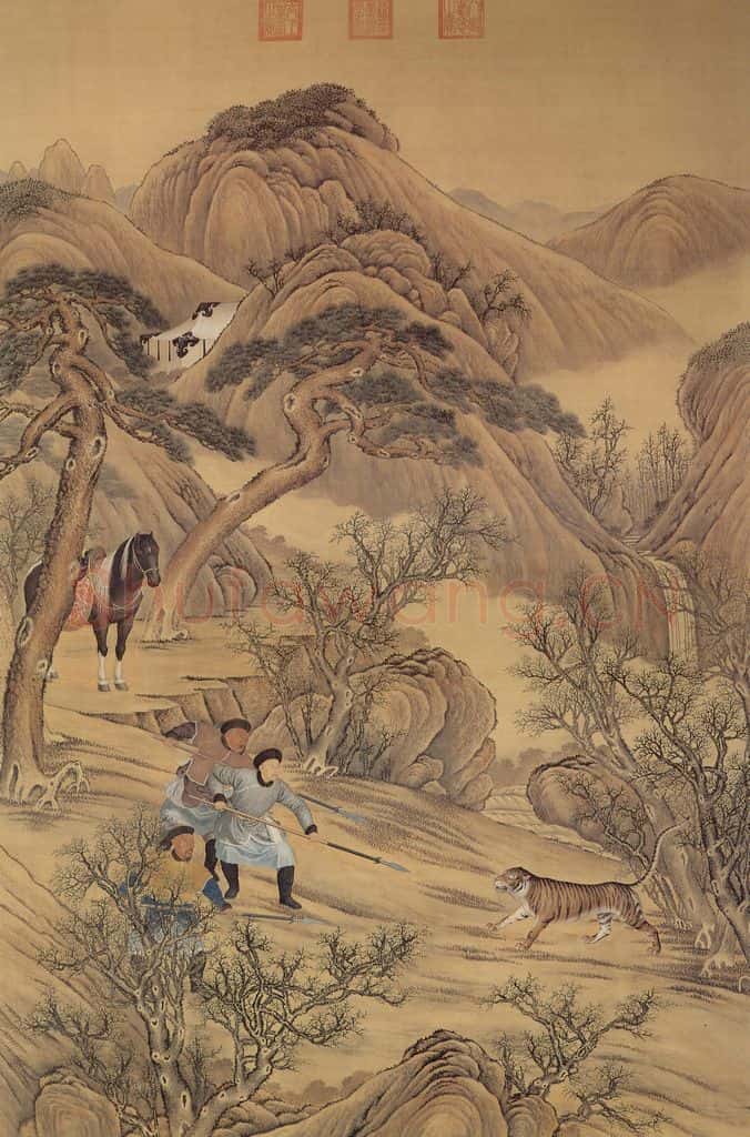 清 佚名《弘历刺虎图》书画作品