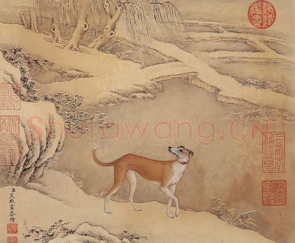 清 艾启蒙《十骏犬图》书画作品