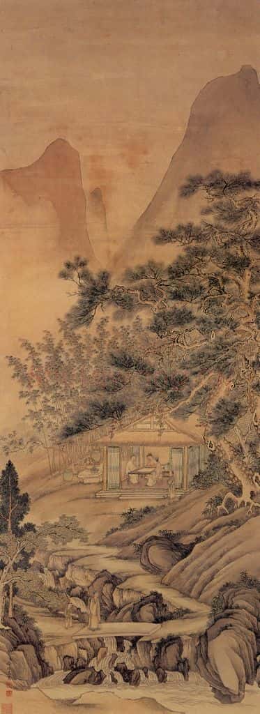 清 徐扬《山斋对弈图》书画作品