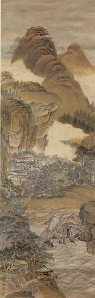 清 徐扬《云山观瀑图》书画作品