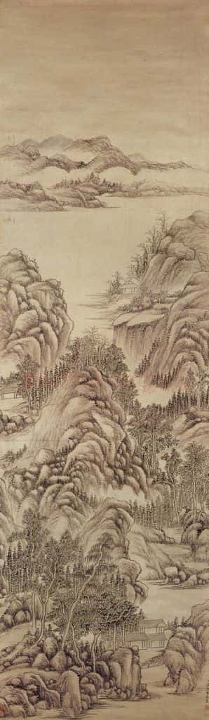 清 陆遵书《松溪书屋图》书画作品