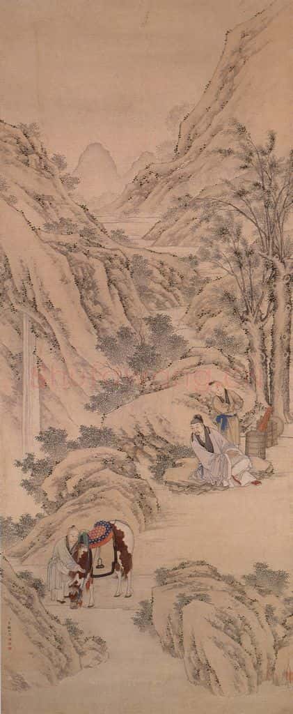 清 罗福旼《饮马图》书画作品