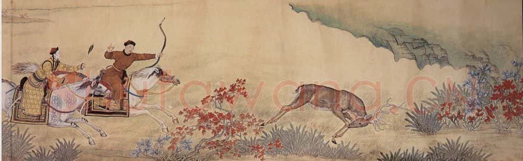清 佚名《威弧猎鹿图》书画作品