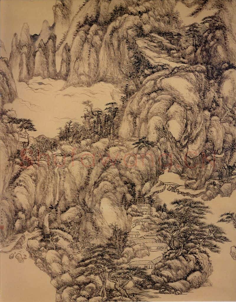 清 王原祁《松壑仙馆图》书画作品
