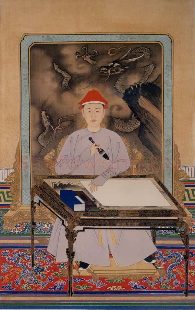 清 佚名《玄烨便服写字像》书画作品