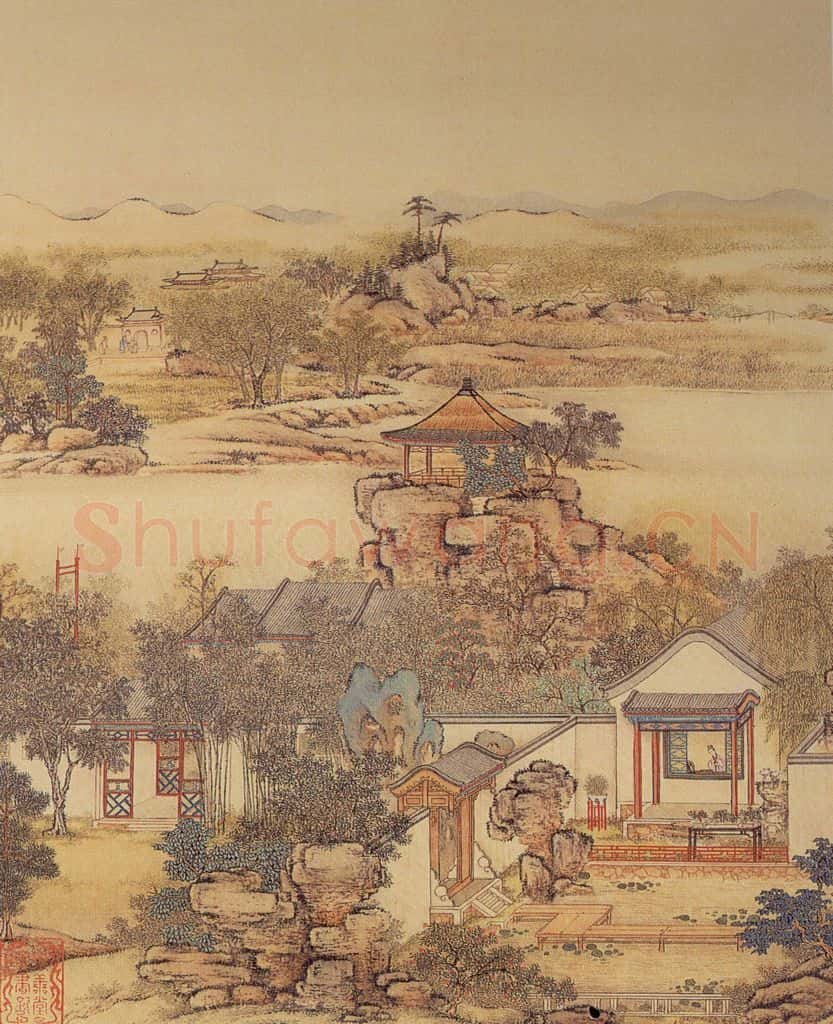 清 陈枚《山水楼阁图》书画作品