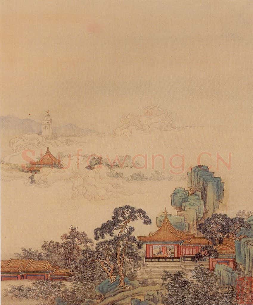 清 陈枚《山水楼阁图》书画作品